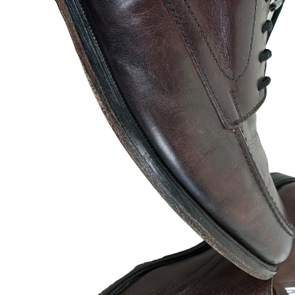 Johnston & Murphy Brown Leather Lace Up Almond Toe Dress Shoes Made In Italy 10M